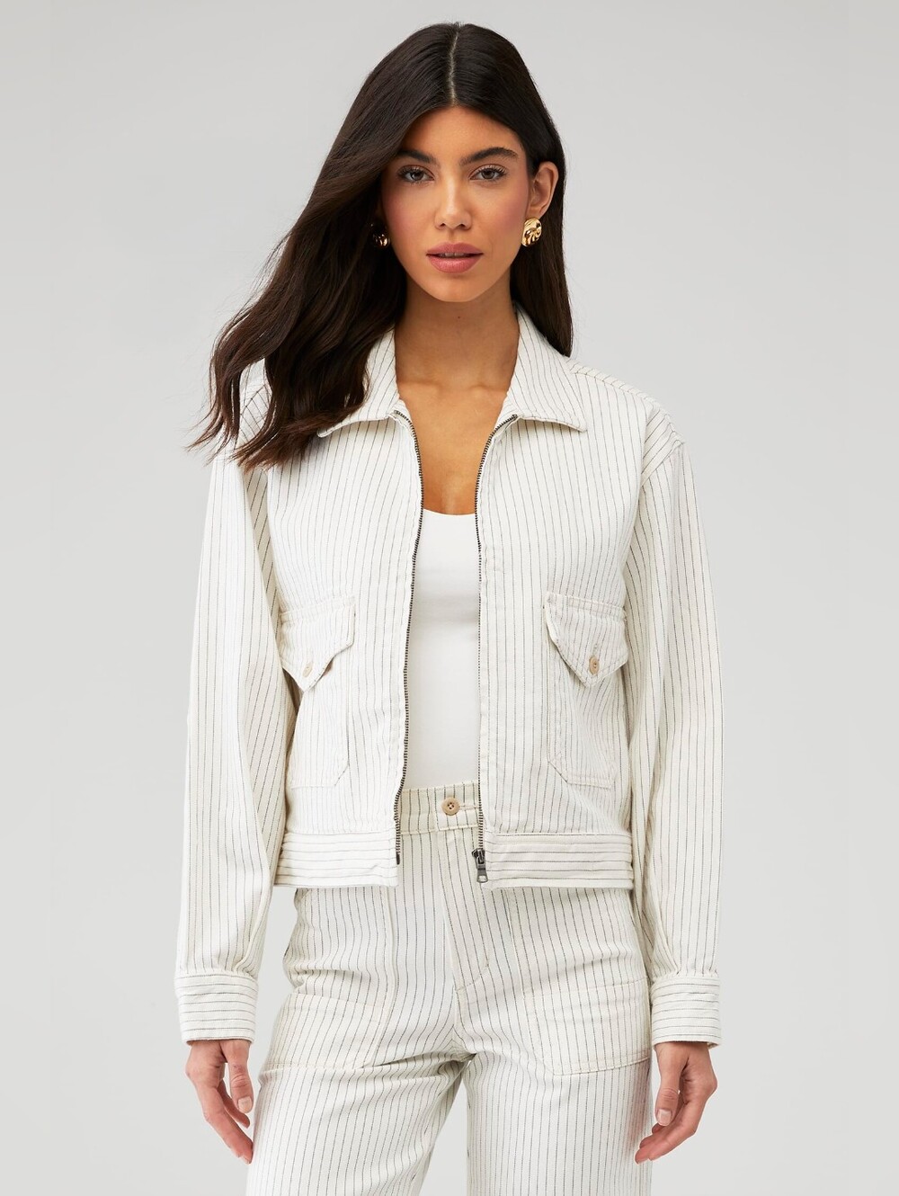 Favorite Daughter THE ROBERT Jacket with Navy Pinstripes In Newport XLarge